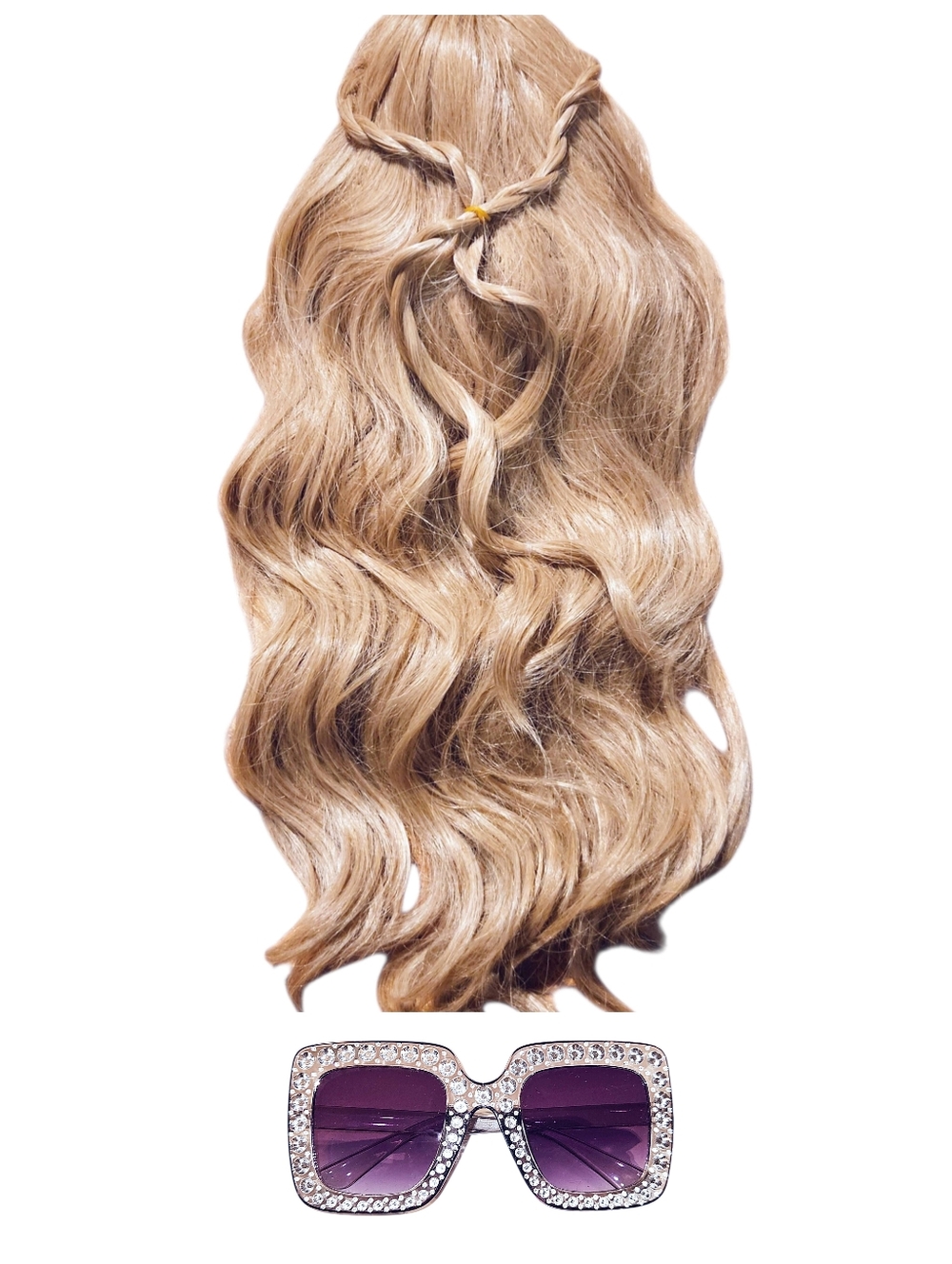 Women's Long Wavy Dirty Blonde Hippie Disco Halloween Costume Wig & Sunglasses